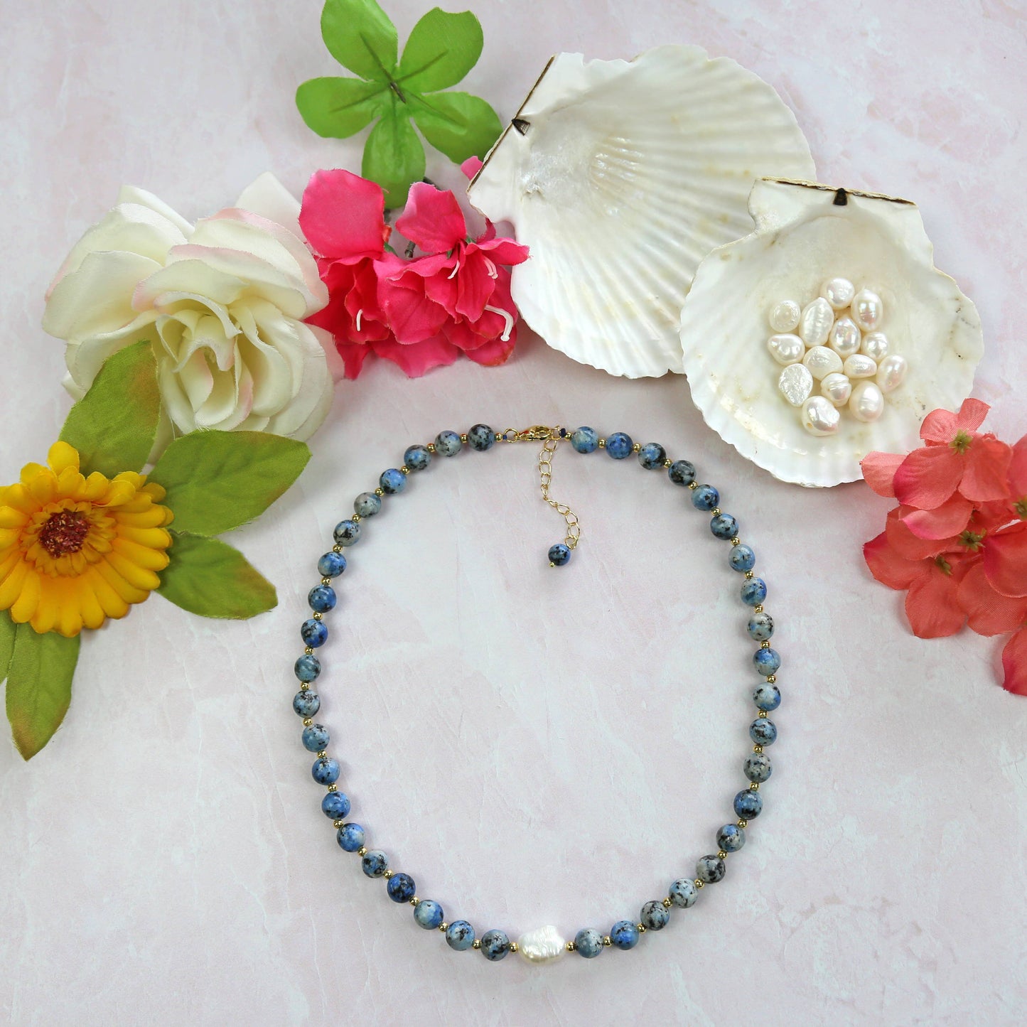 Blue Jasper and Lapis Lazuli Pendant Necklace. Set of Three