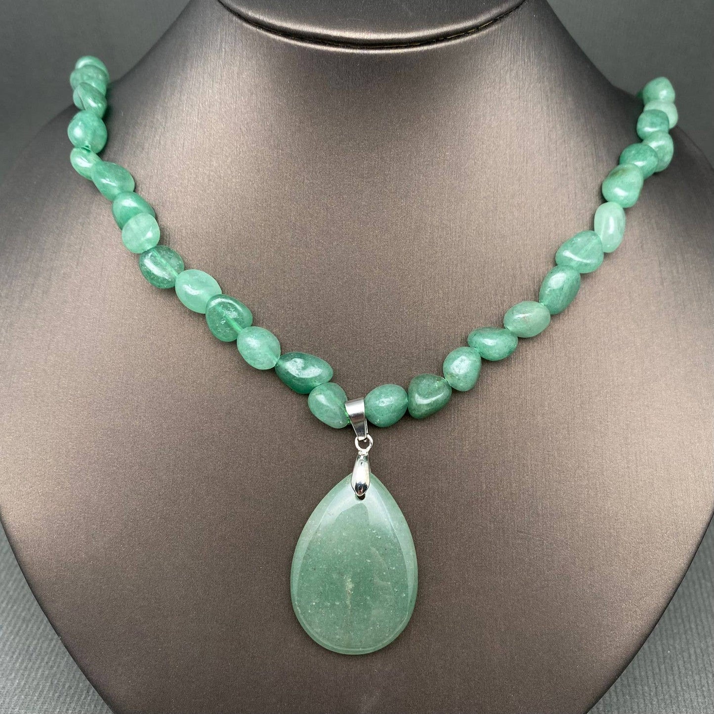 Drop Pendant Natural Stone Beaded Long Necklace - CS: Green Aventurine