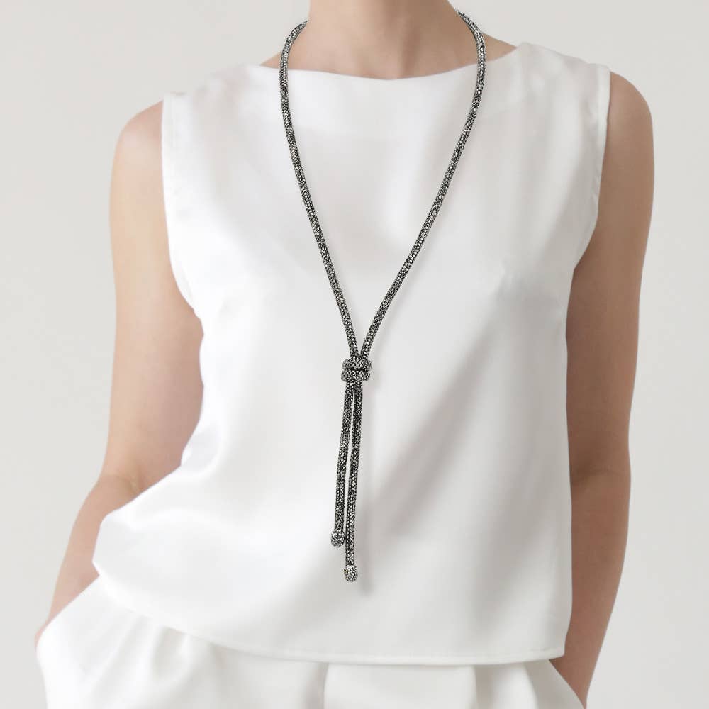 Bling Studded Knot Pointed Long Necklace: HEMATITE