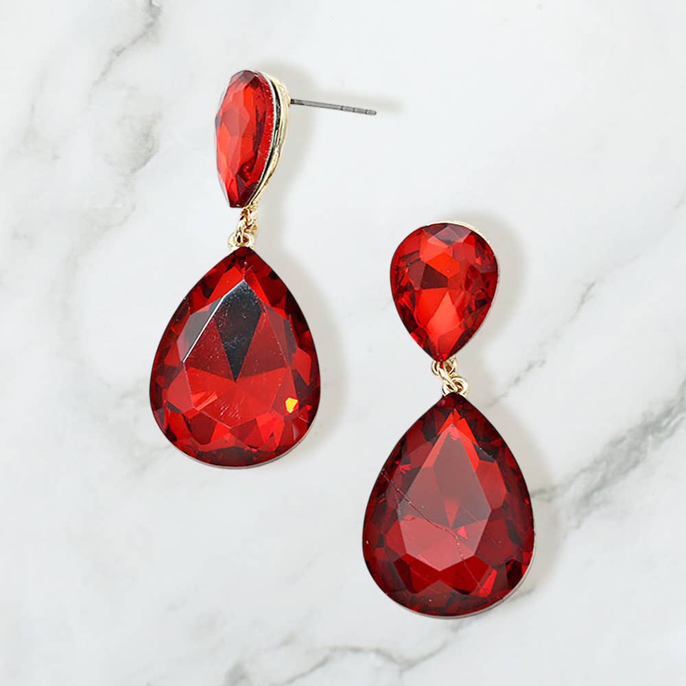 Teardrop Crystal Rhinestone Evening Earrings: Brown, Red, Turquoise