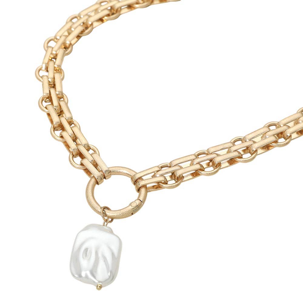 Baroque Pearl Pearl Charm Pendant Chunky Link Chain Necklace: Cream,Gold
