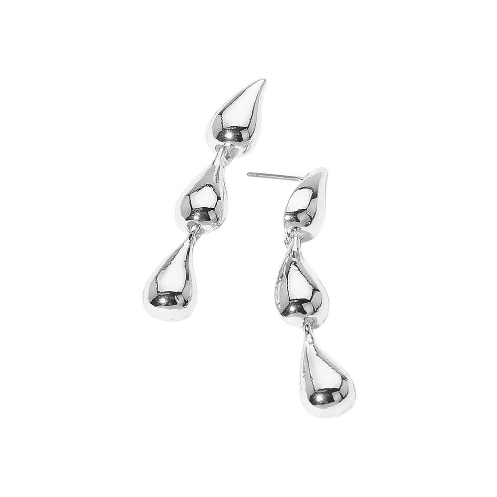Metal Teardrop Link Drop Earrings
: Silver
