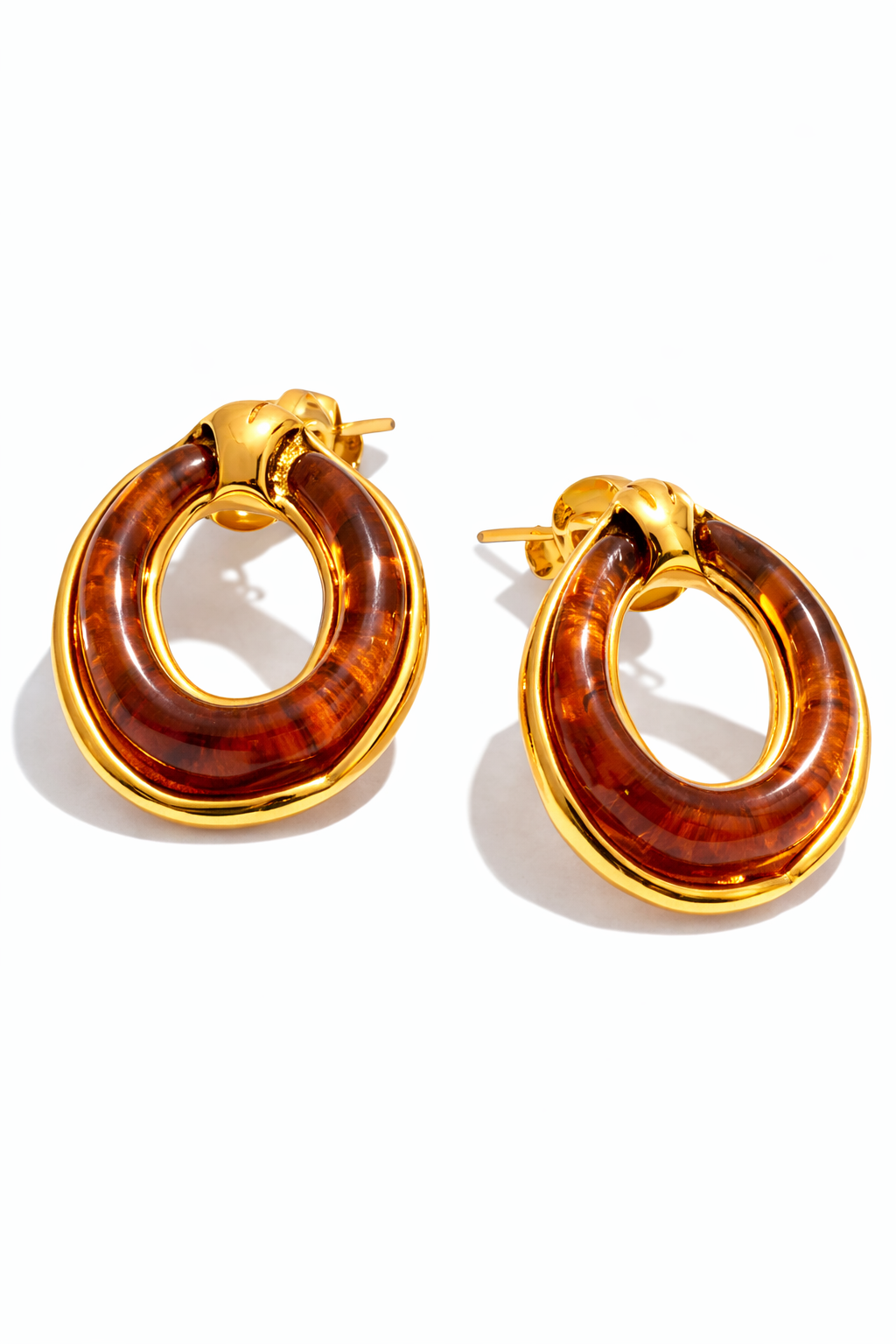 18k Stainless Steel Oval Resin Earrings (LSSG-EH14)