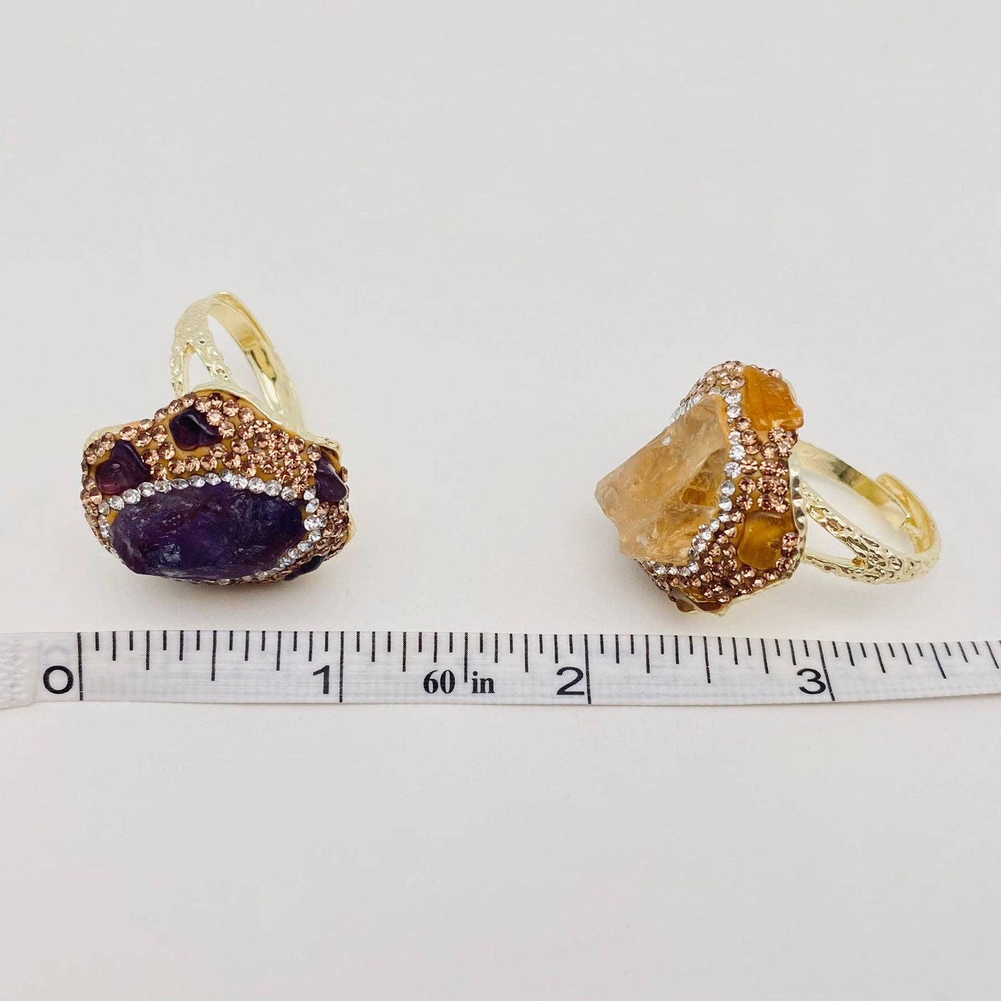 Irregular Crystal Adjustable Ring Inlaid with Rhinestones-CS: Citrine