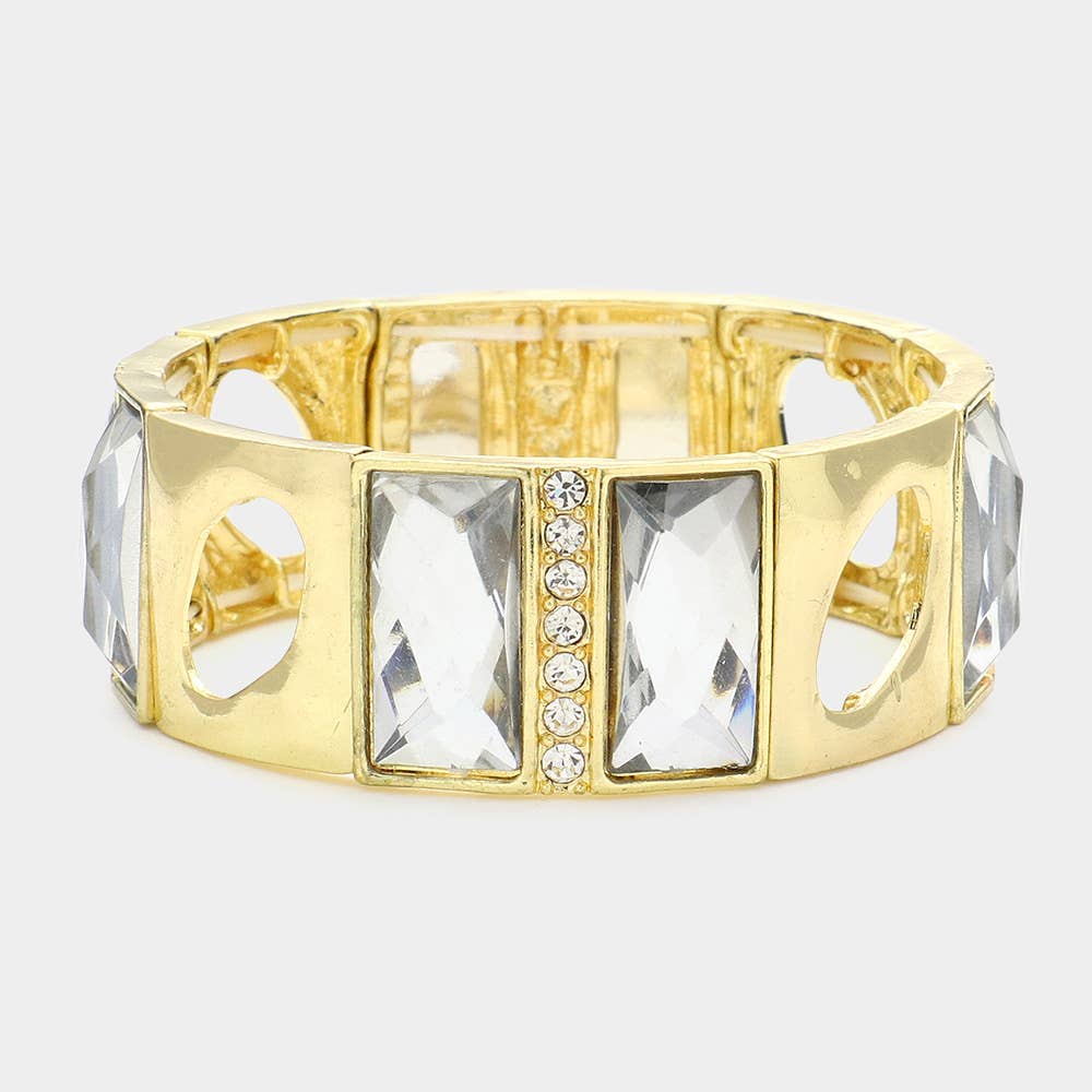 Rectangle Stone Embellished Cut Out Metal Stretch Bracelet