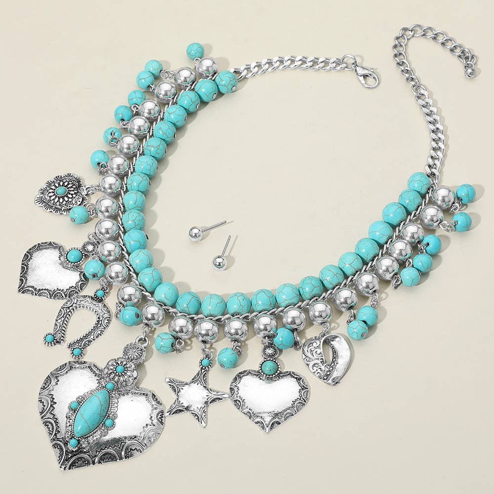 Western Boho Turquoise Stone Embellished Necklace