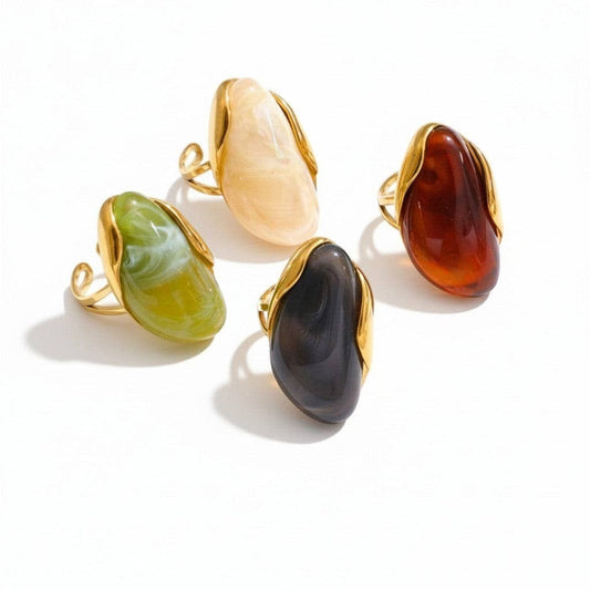 18K Stainless Steel Aurora Resin Ring LSSGRB252: Multi Color Options