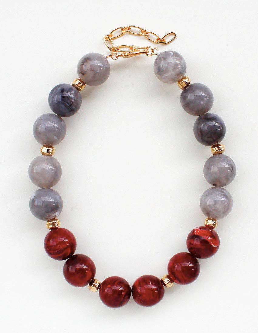 Large Natural Stone Maroon and Light Grey 16"-18" Necklace