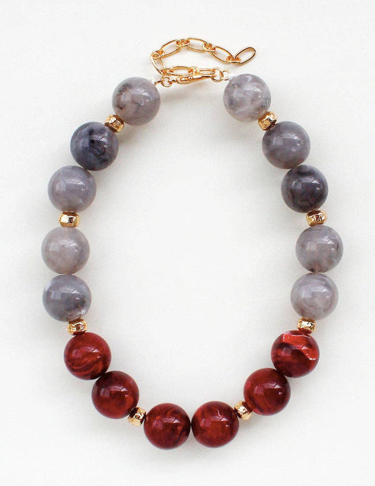 Large Natural Stone Maroon and Light Grey 16"-18" Necklace