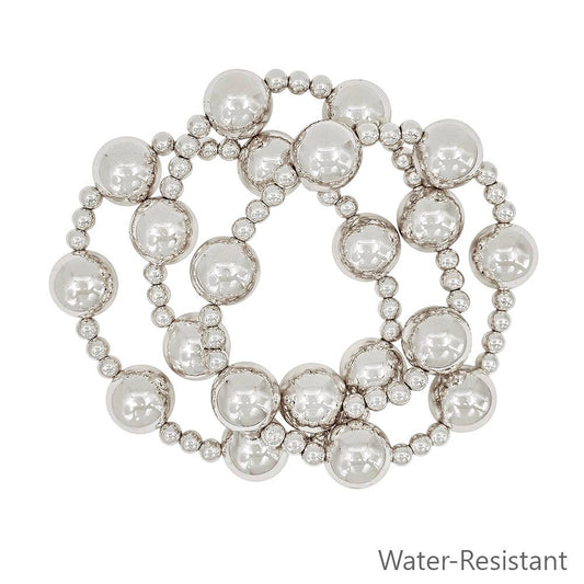 Set of 3 Silver 14MM Ball and 5MM Beaded Stretch Bracelets