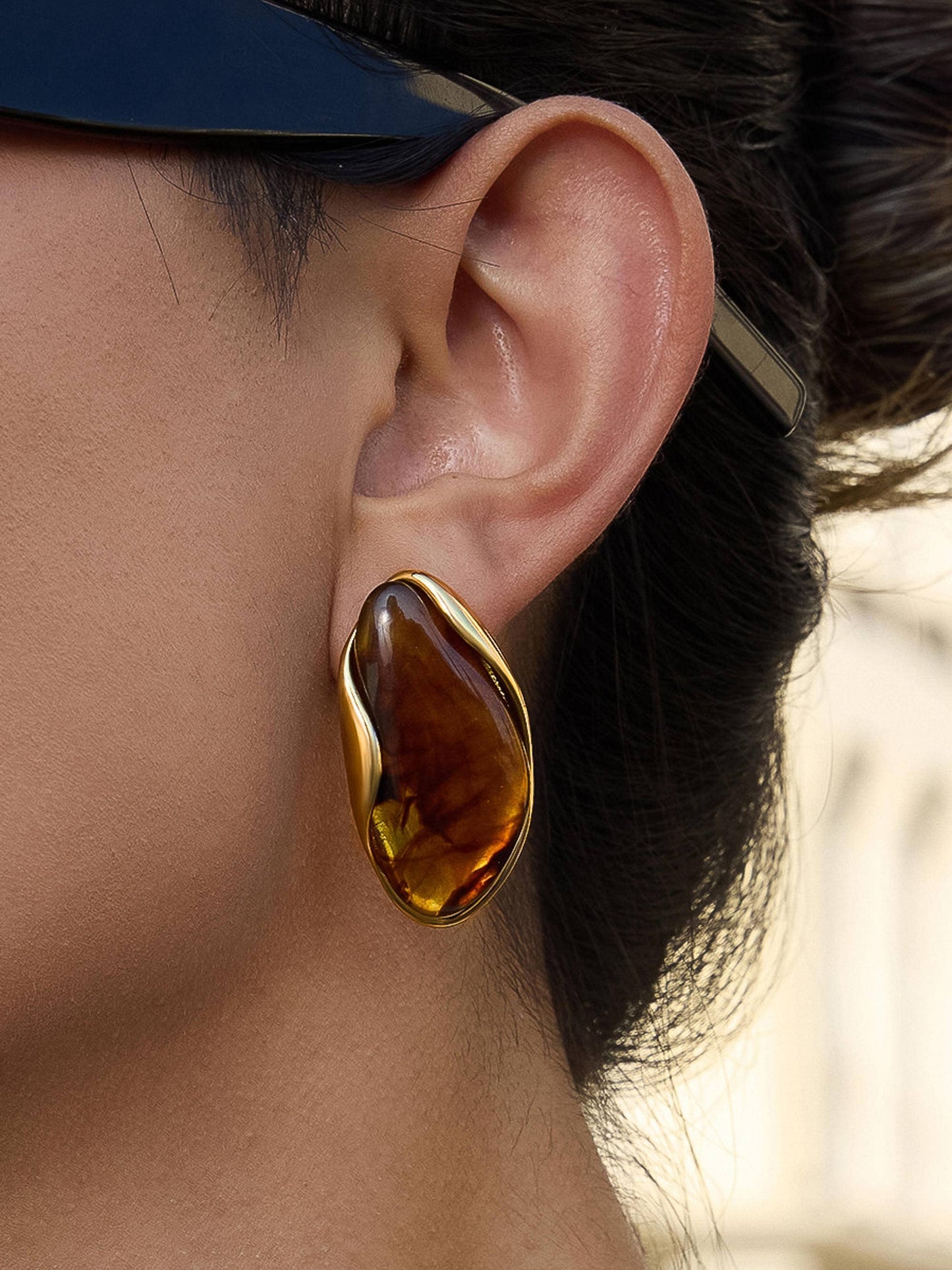 Maélie 18K Gold Non-Tarnish Resin Drop Earrings: Brown