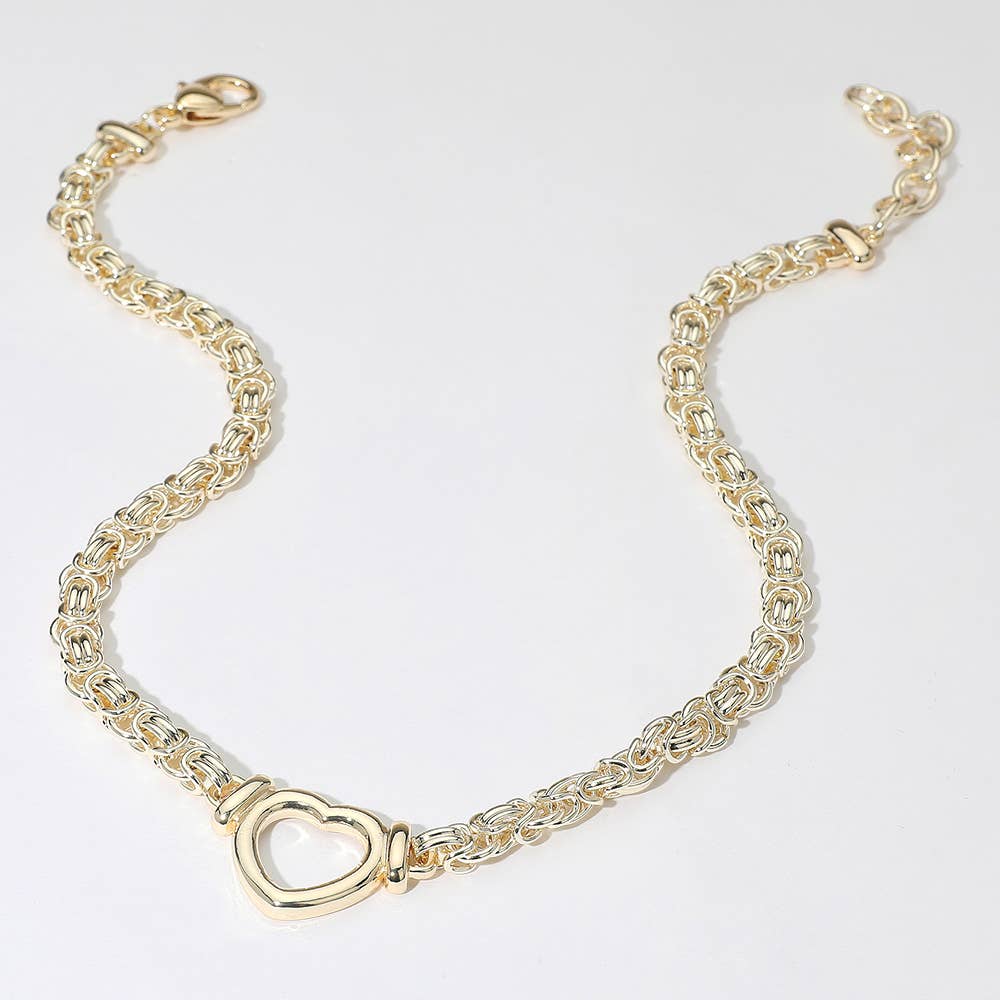 14K Gold Plated Open Heart Link Chain Necklace