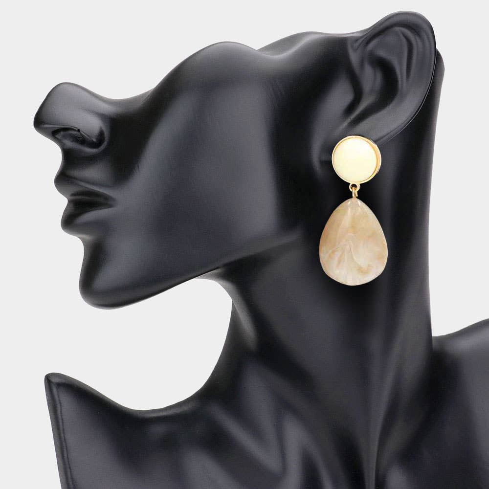Bold Resin Teardrop Dangle Earrings: Beige,Light