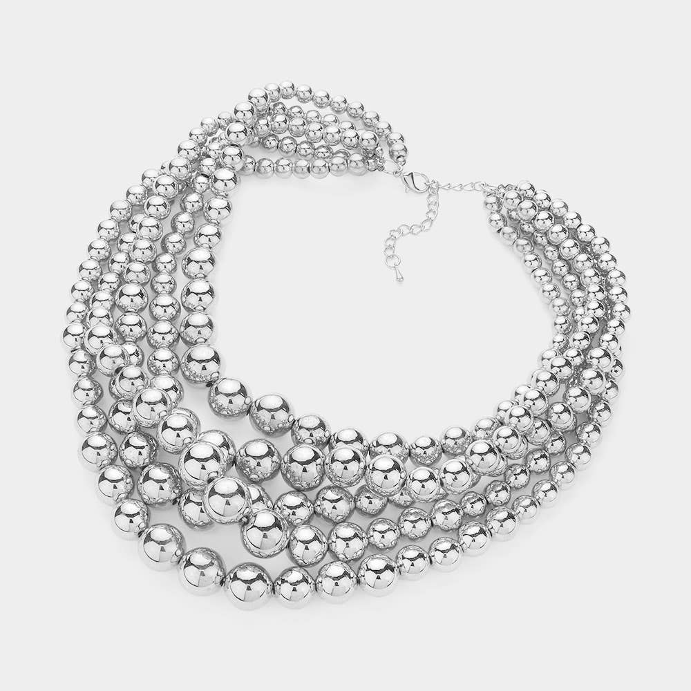 Pearl Multi Strand Bib Necklace: Silver
