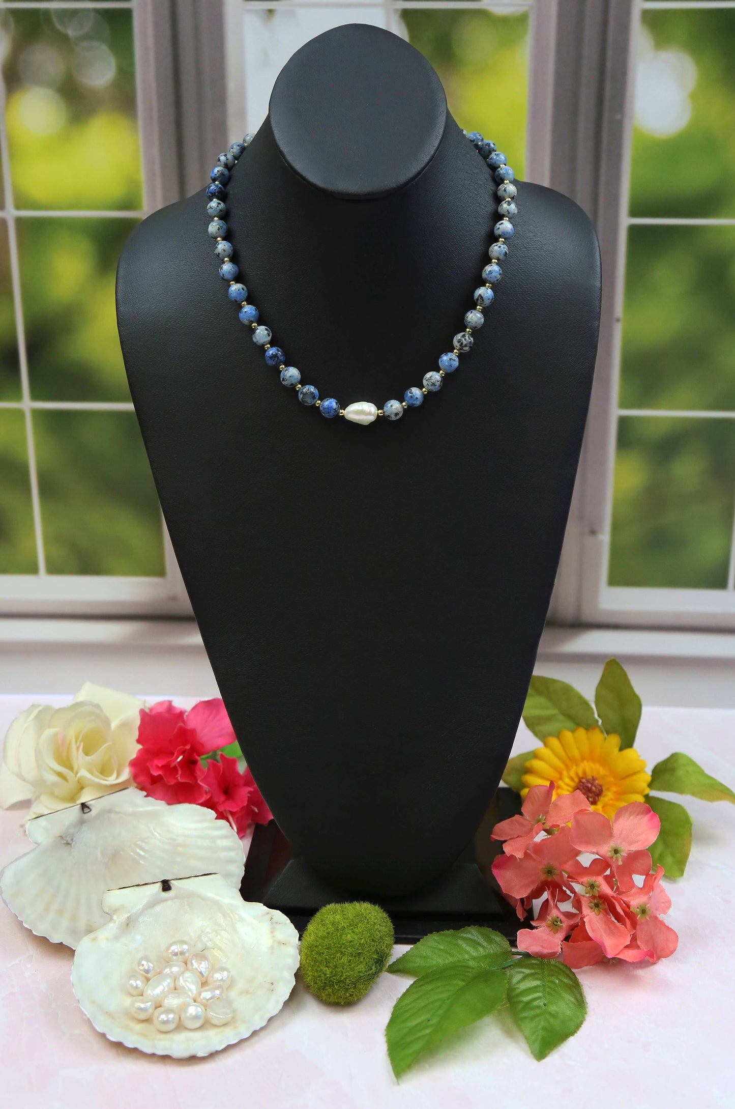 Blue Jasper and Lapis Lazuli Pendant Necklace. Set of Three