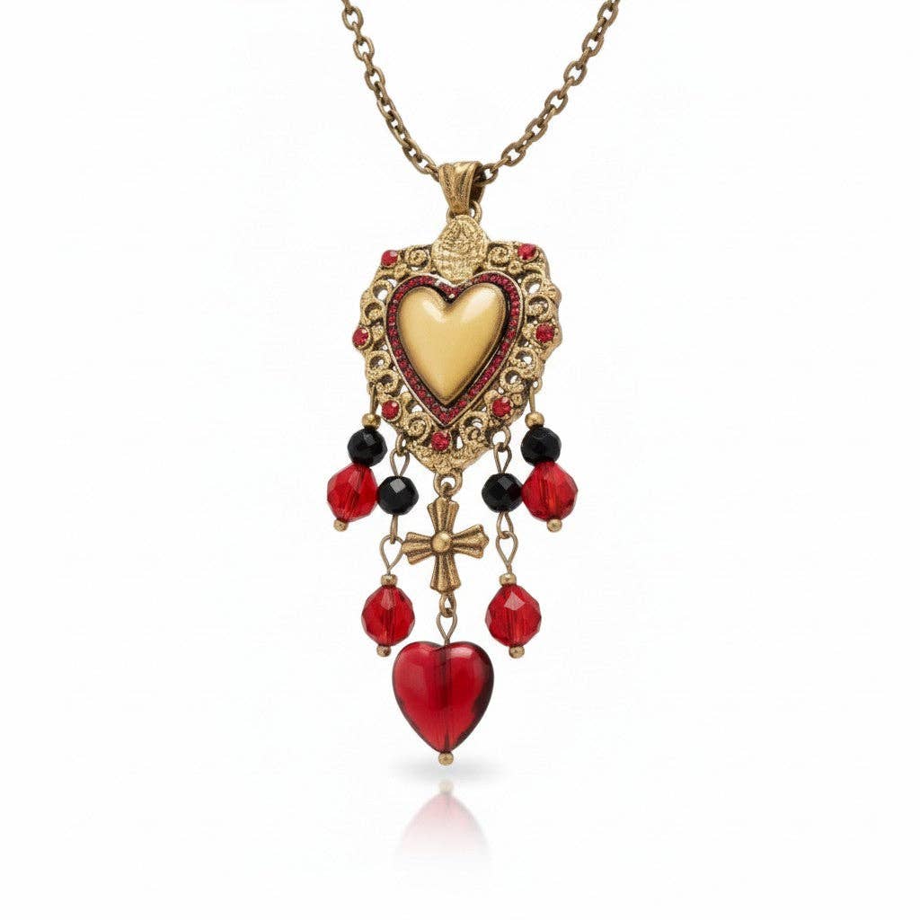 LSSGN290 18K Stainless Steel Valentina Sacred Heart Tassel Necklace