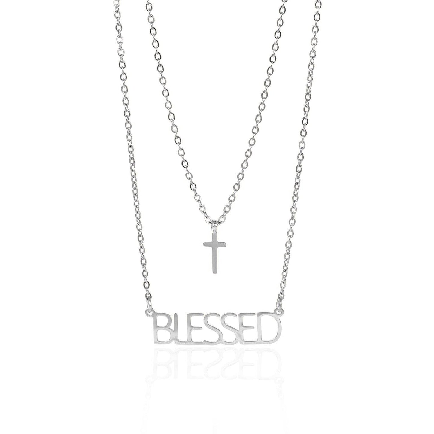 Stainless Steel "Blessed" Layered Cross Necklace: Gold