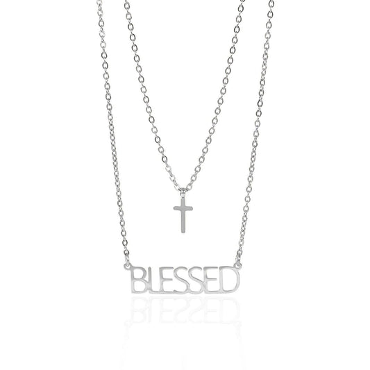 Stainless Steel "Blessed" Layered Cross Necklace: Stainless and Gold