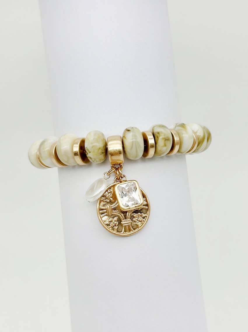 Ivory, Golden Charm Stretchy Bracelet B-769-