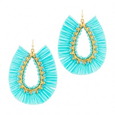 Blue Raffia with Gold Teardrop 2" Earring