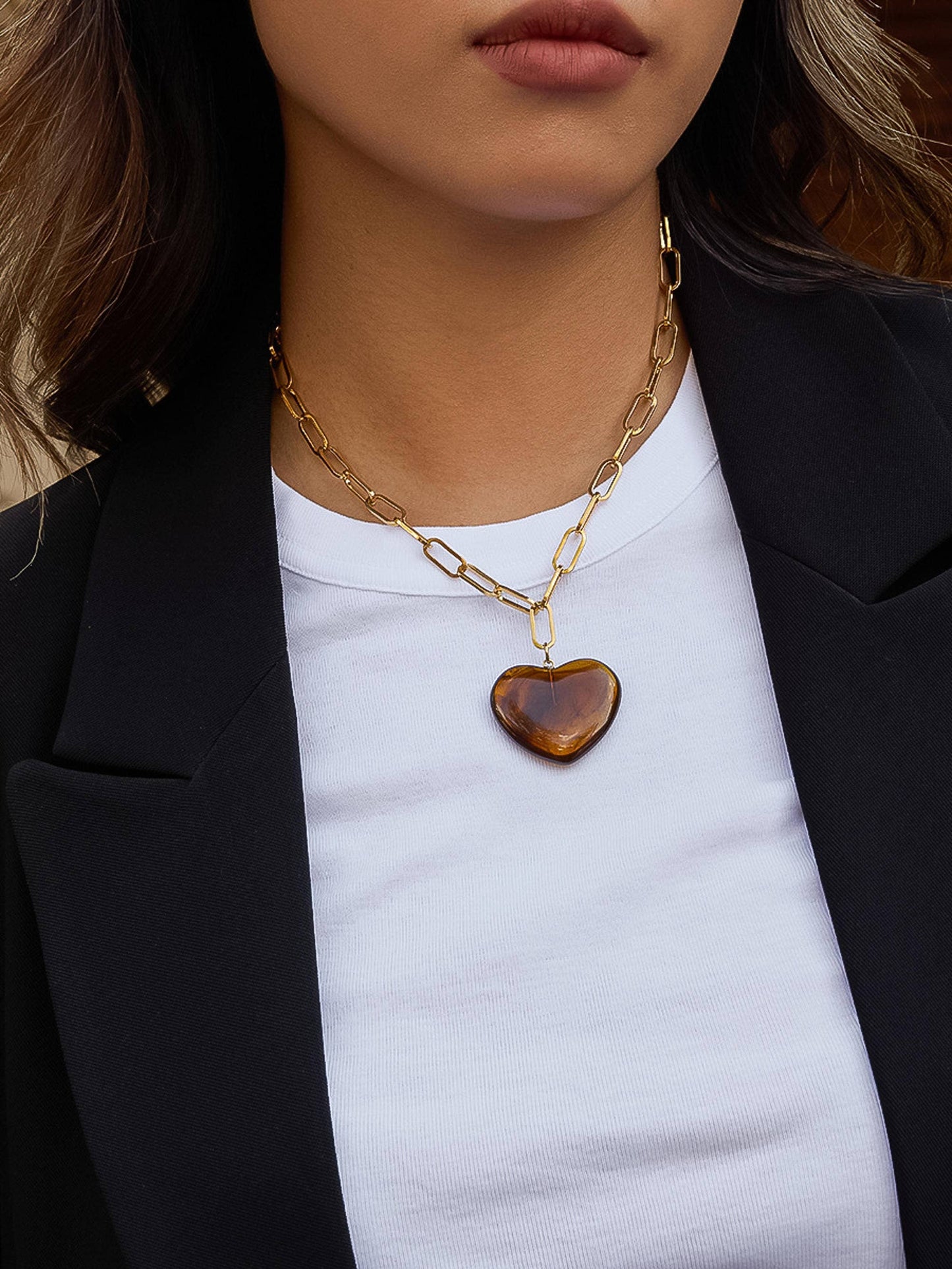 Rouelle 18K Gold Non-Tarnish Heart Chain Necklace: White
