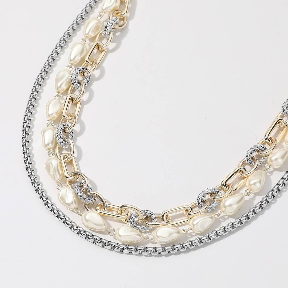 14K Gold Plated Two Tone Chunky Chain Box Necklace