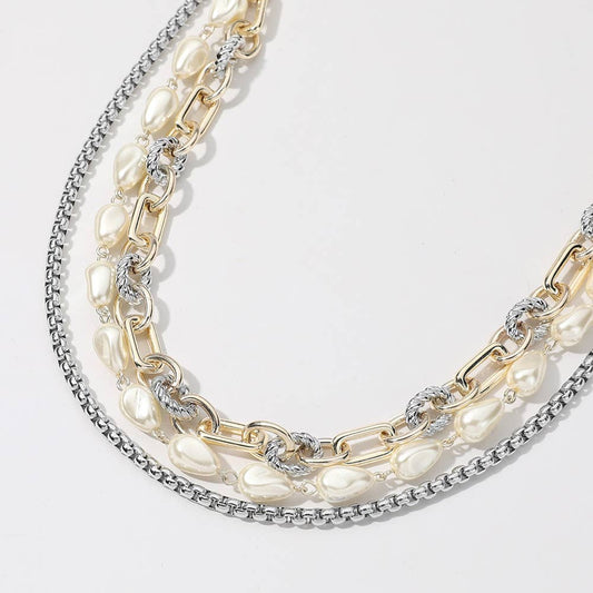 14K Gold Plated Two Tone Chunky Chain Box Necklace