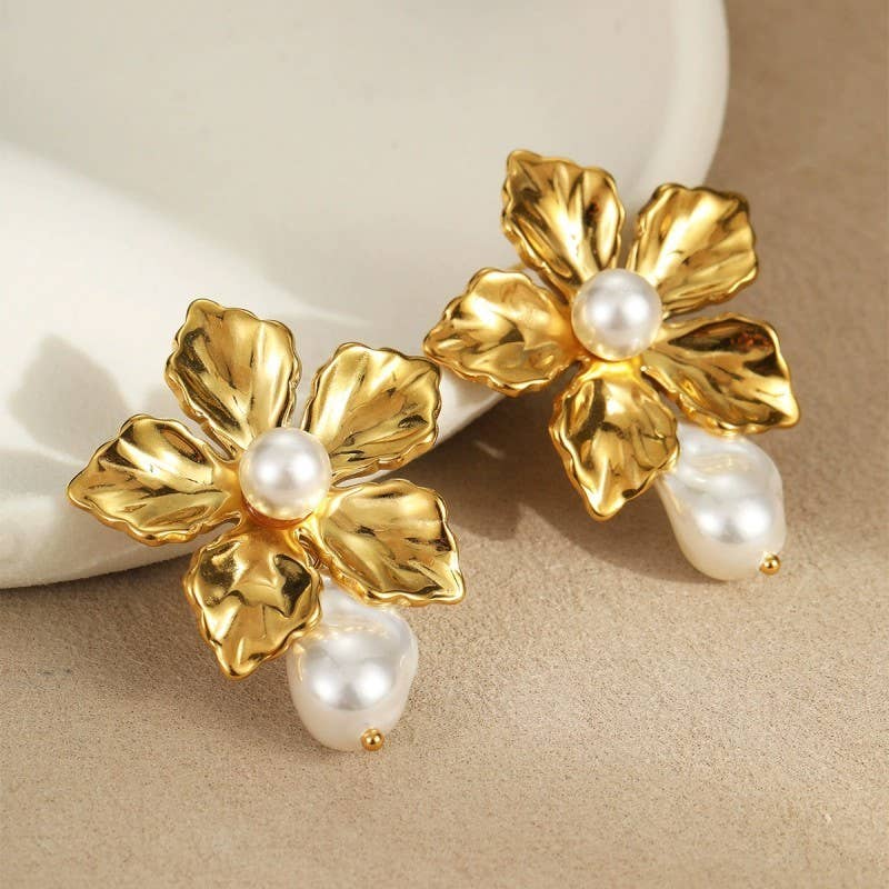 18K STAINLESS STEEL TARNISH FREE FLOWER EARRINGS | 40E423: GOLD