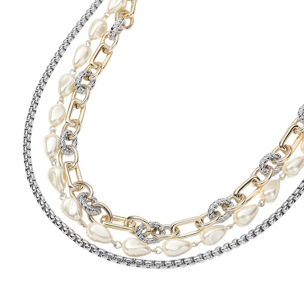 14K Gold Plated Two Tone Chunky Chain Box Necklace