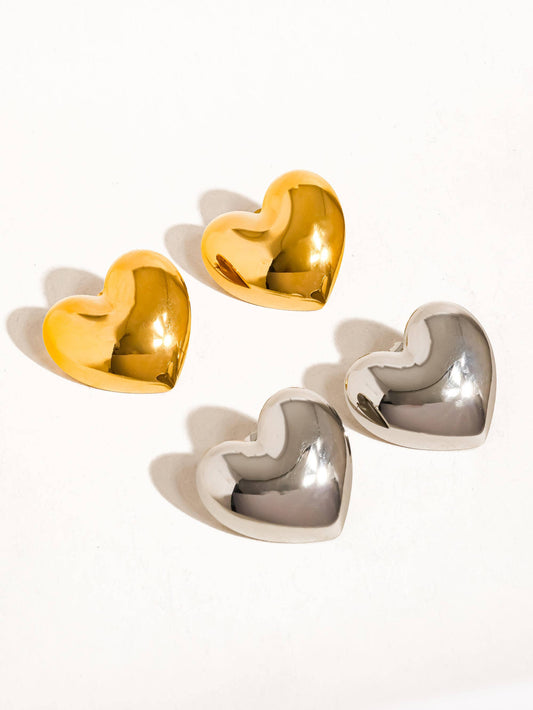 Chantilly 18K Gold Non-Tarnish Classic Heart Stud: Yellow Gold or Silver