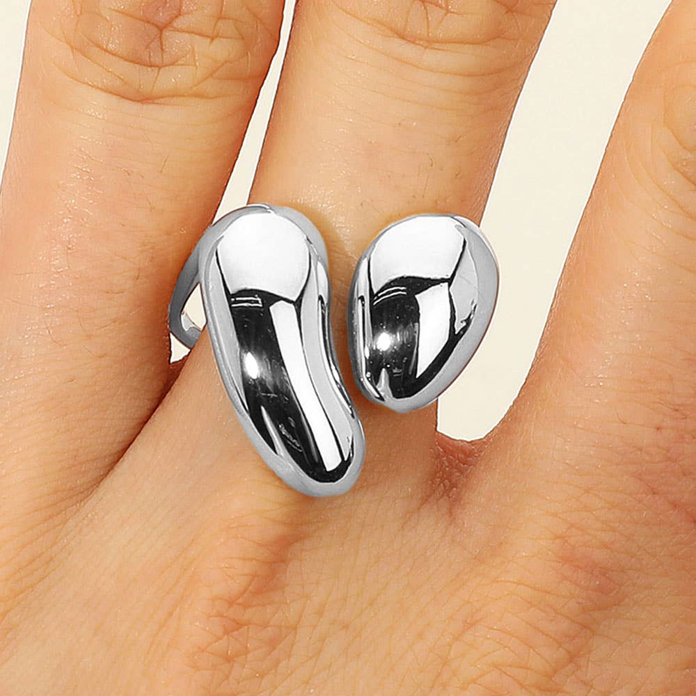 SECRET BOX_Stainless Steel Bold Sculptural Chunky Open Ring: Rhodium