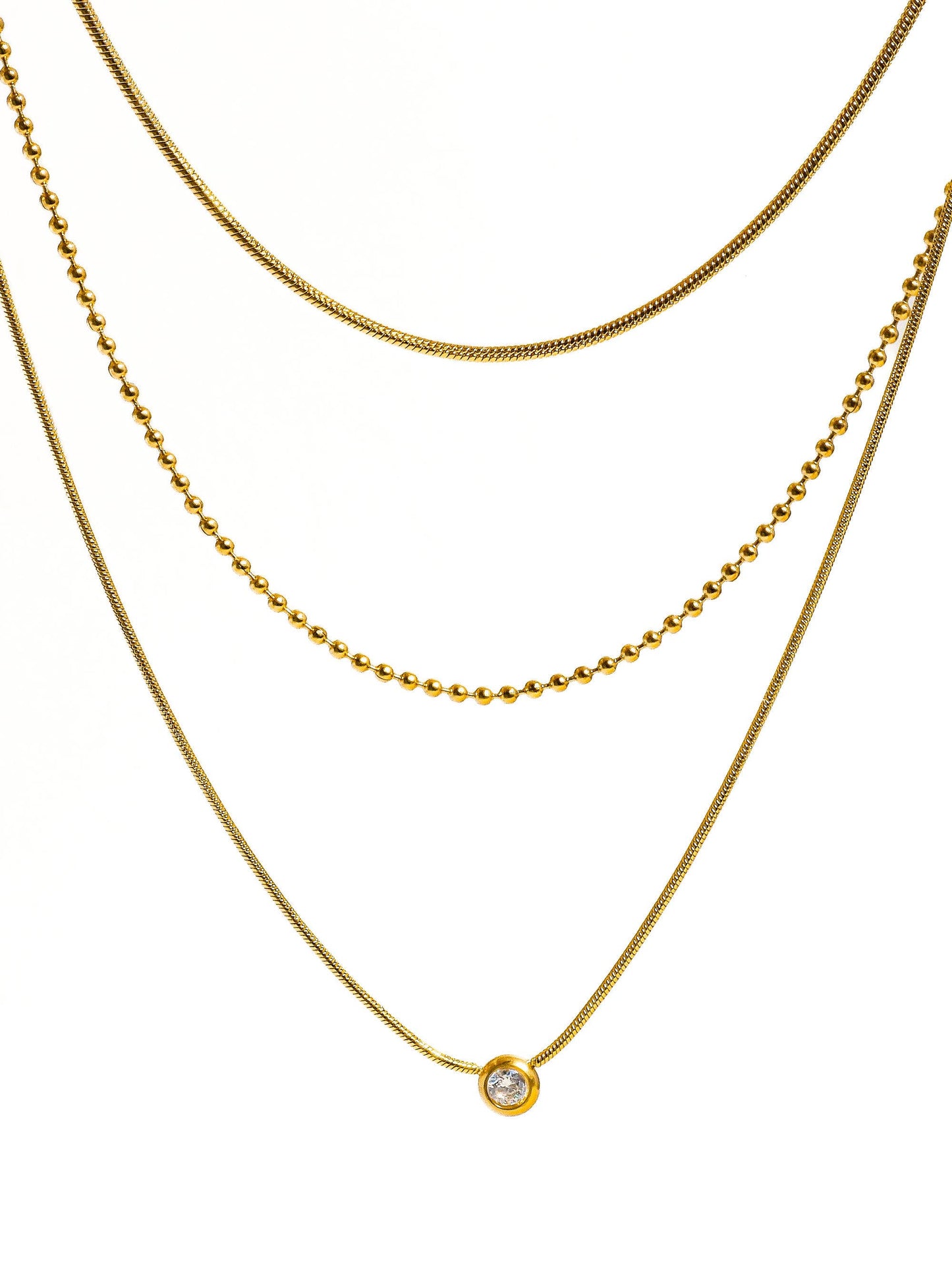 Paulette 18K Gold Non-Tarnish Trilayer CZ Chain Necklace: Yellow Gold
