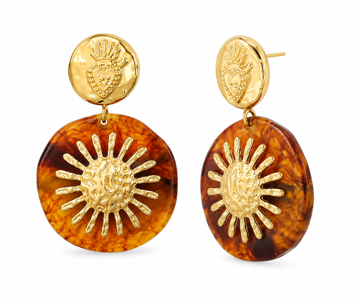 LSSGE436 Celestial Sun Motif Statement Drop Earrings
