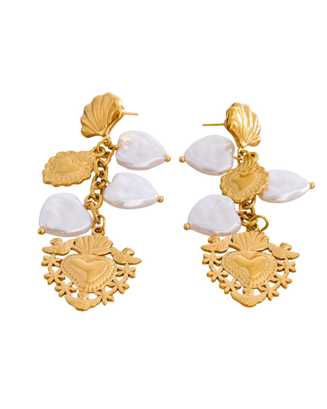18k Stainless Steel Shell Stud Drop Earrings (LSSG-ED19)