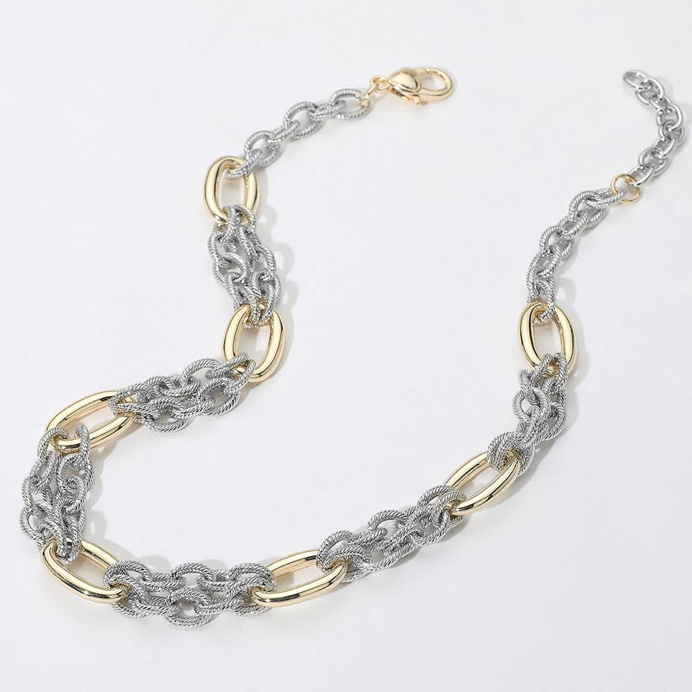 14K Gold Plated Two Tone Chunky Chain Necklace