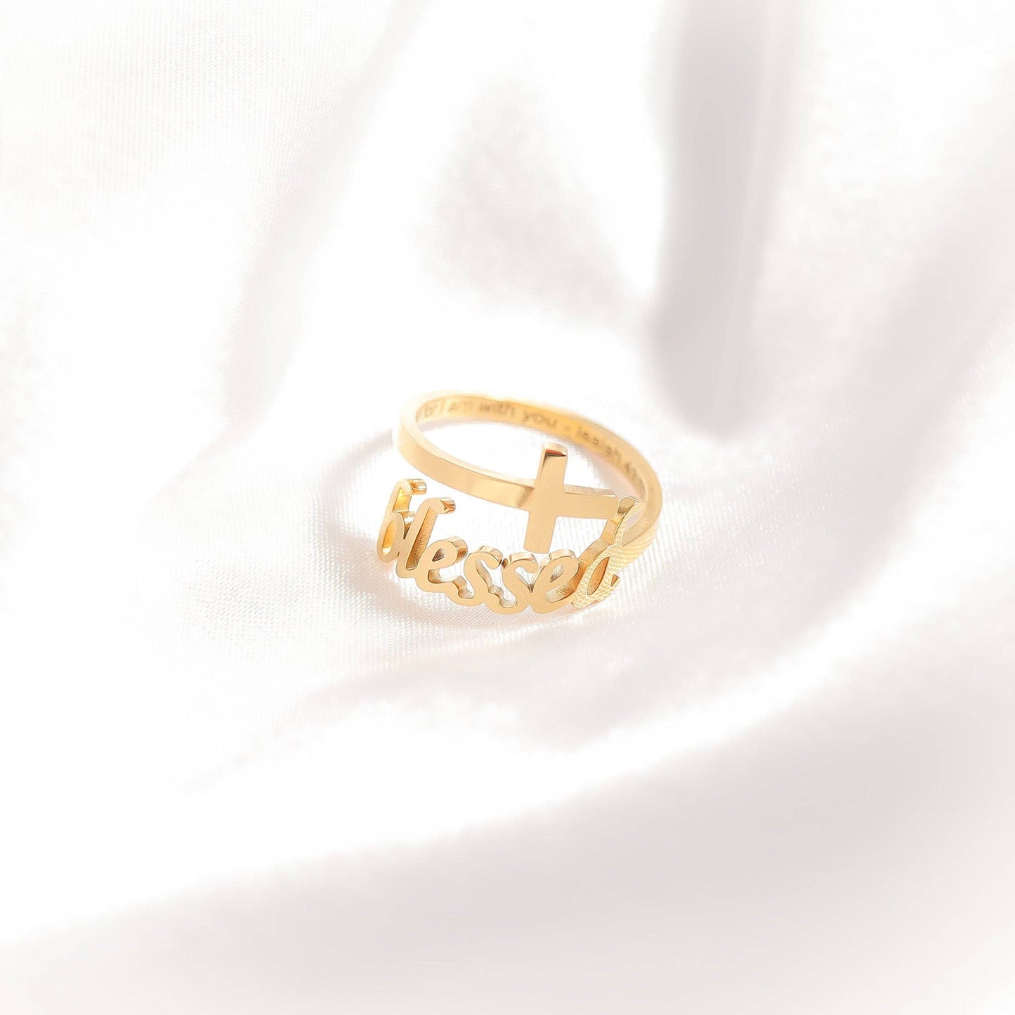 18K Gold PVD Adjustable "Blessed" Ring: Gold / 6
