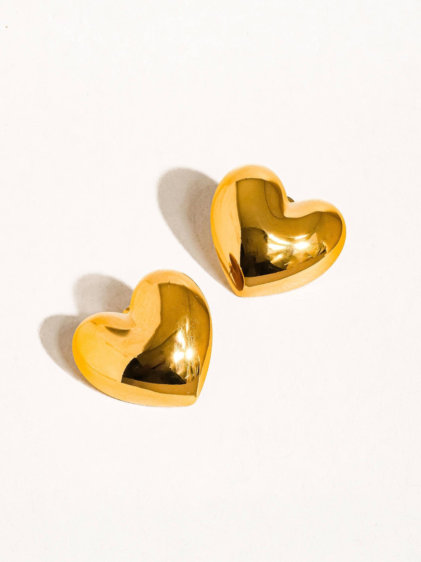 Chantilly 18K Gold Non-Tarnish Classic Heart Stud: Yellow Gold or Silver