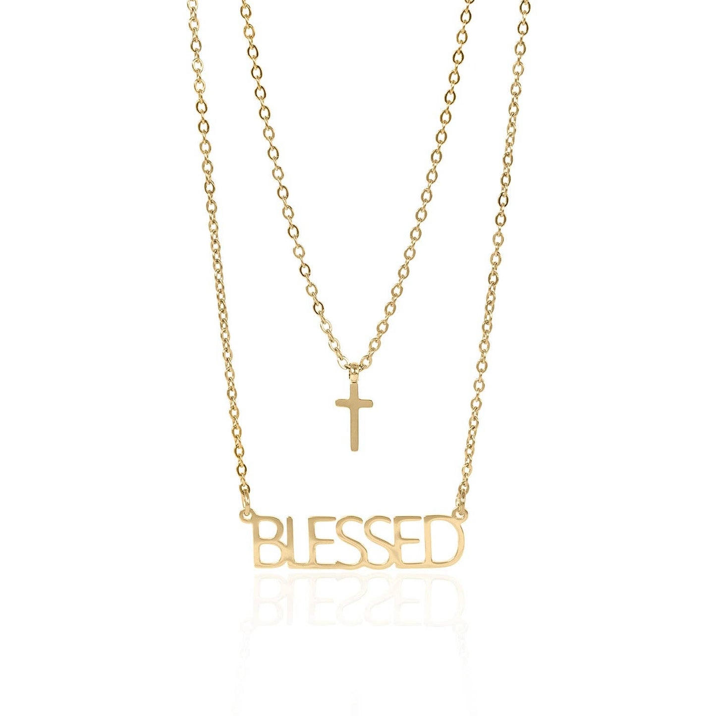 Stainless Steel "Blessed" Layered Cross Necklace: Gold