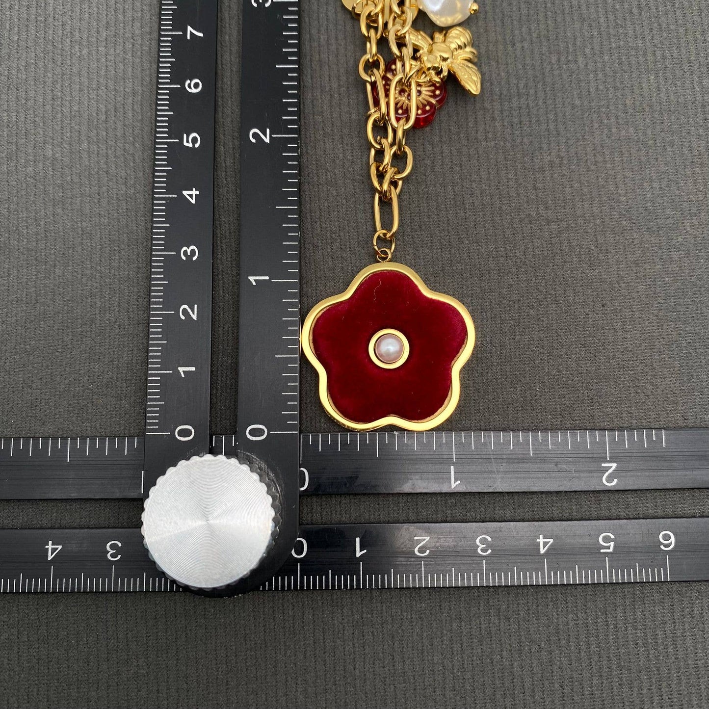 Red Flower Bee 18K Gold Plated S.Steel Charm Necklace - FGS