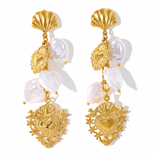 18k Stainless Steel Shell Stud Drop Earrings (LSSG-ED19)