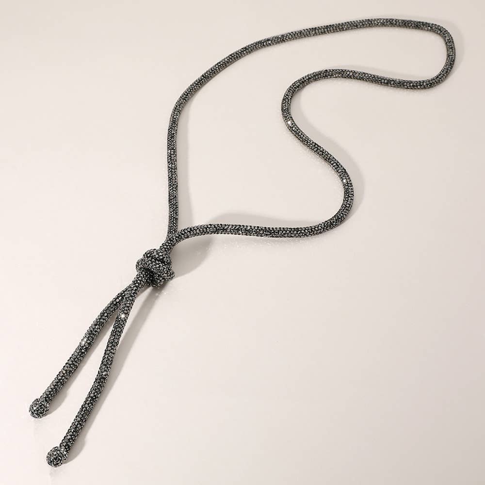 Bling Studded Knot Pointed Long Necklace: HEMATITE
