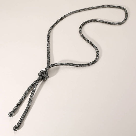 Bling Studded Knot Pointed Long Necklace: HEMATITE