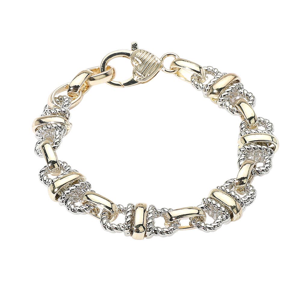 14K Gold Plated Two Tone Rope Chain Link Bracelet