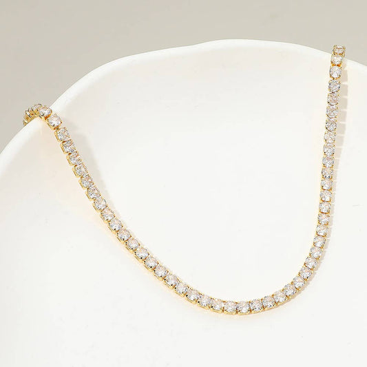 18K Gold Dipped Classic Tennis Chain Necklace: Clear,Gold