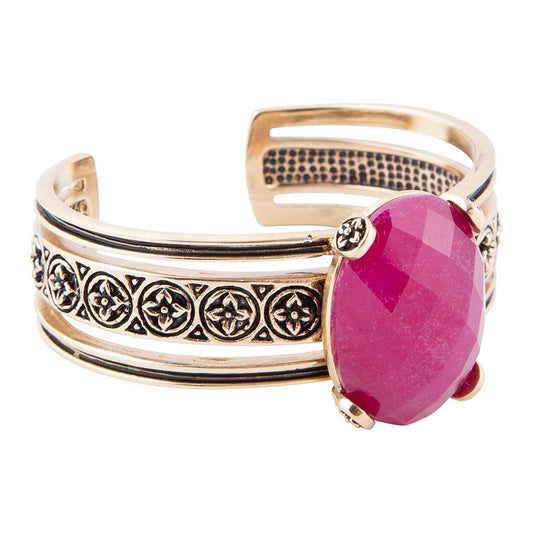 Red Raspberry Quartz Golden Statement Cuff Bracelet