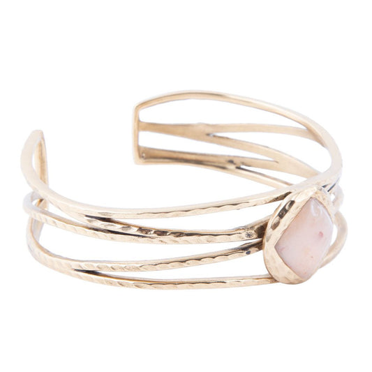 Terra Peach Moonstone and Golden Cuff Bracelet