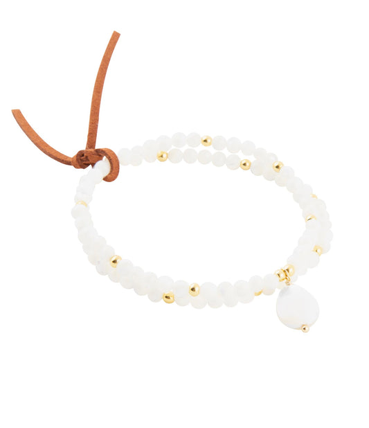 White Mother of Pearl Stretch Golden Bracelet